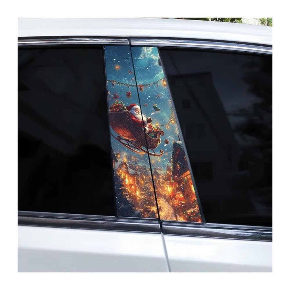 Decorative Items 2pcs Car Door Pillar Sticker Santa Claus Elk Waterproof Decals DIY(G)