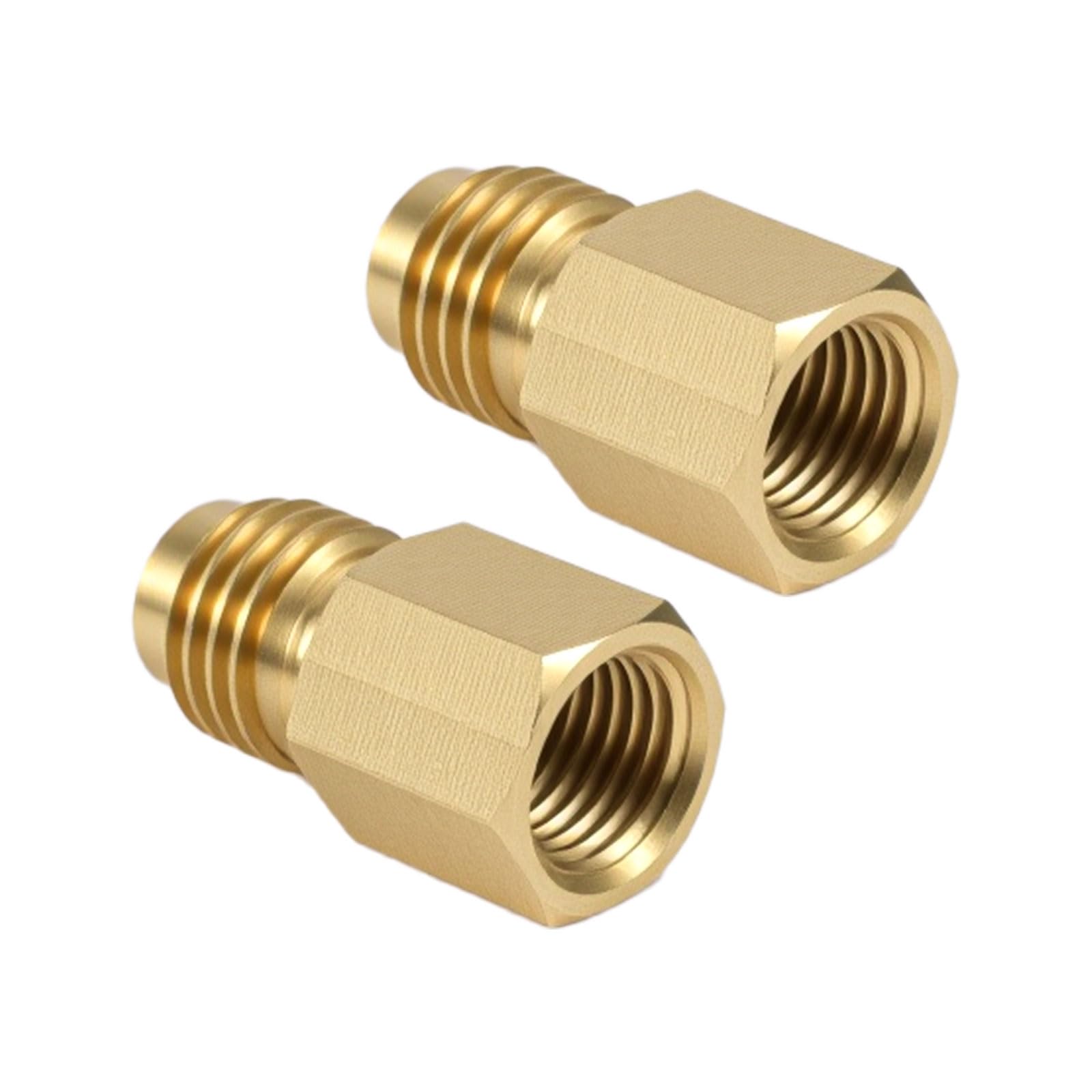 lasuroa 2pcs Brass Refrigerant Tank Adapters, R134A to R12 Fitting Adapter 1/2" Female to 1/4" Male Flare Vacuum Pump Port Connection Kit for AC Refrigerant System