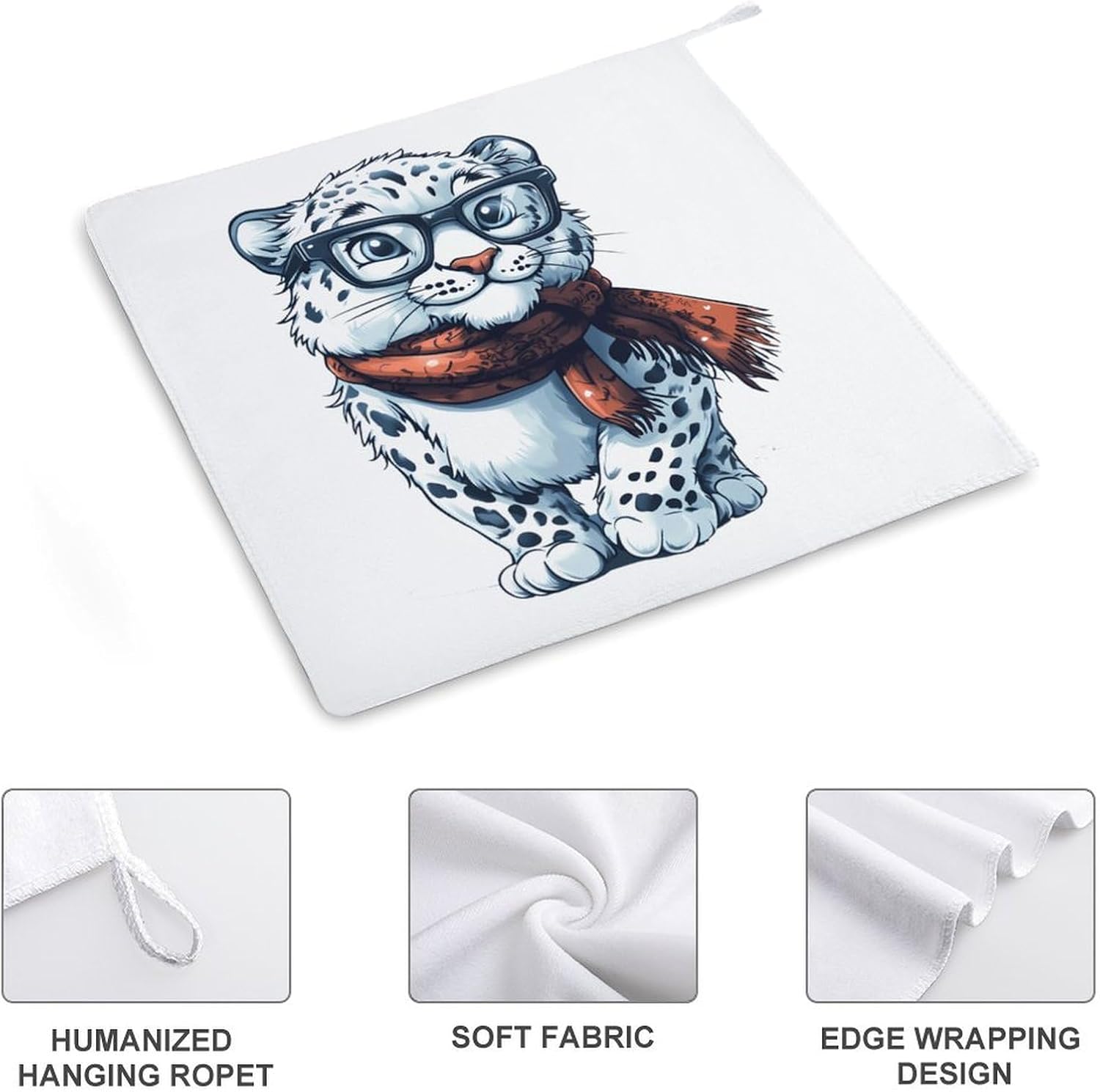 Snowy Leopard Towel Hand Towels Decorative Towel for Bathroom Kitchen Shower Gym 4PCS