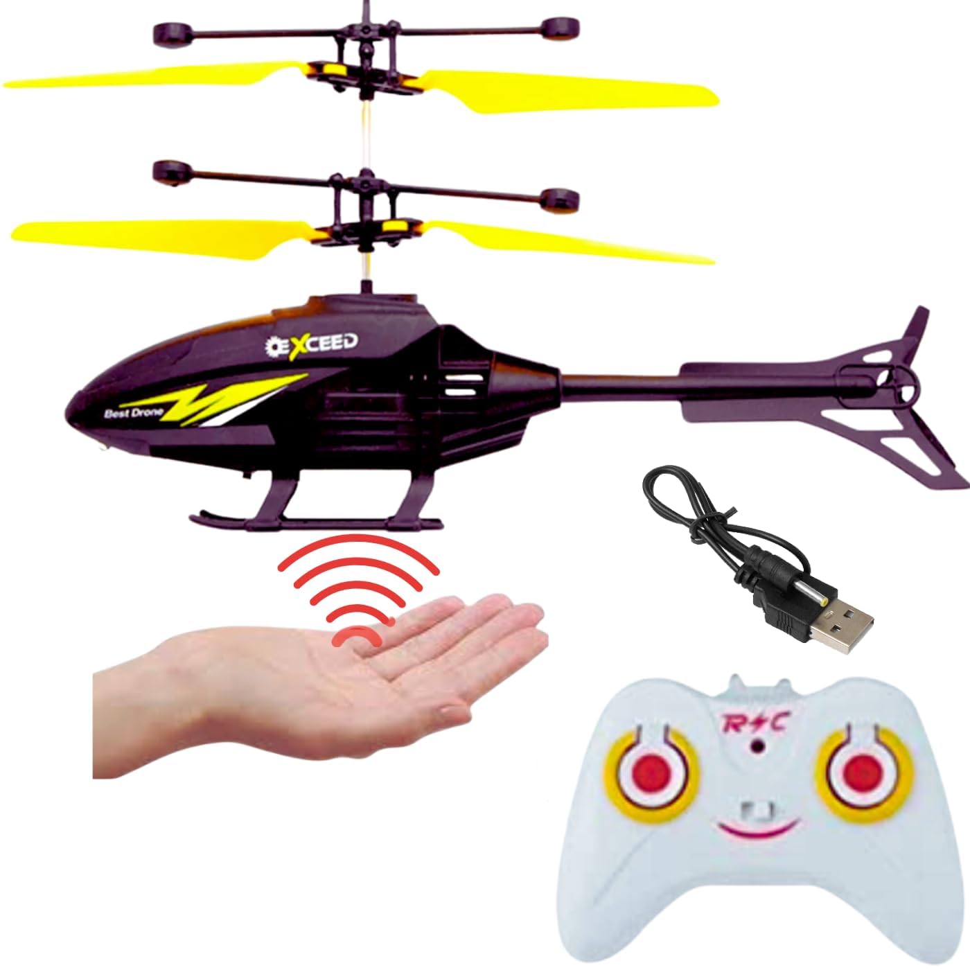 KINGZOMY Flying Helicopter with Hand Induction and Remote Control | Electronic Radio RC Remote Control Toy | Charging Helicopter with Safety Sensor for Kids (Black Yellow) (BLY) (B0DCBQ7TL2) Amazon Price History, Amazon Price Tracker