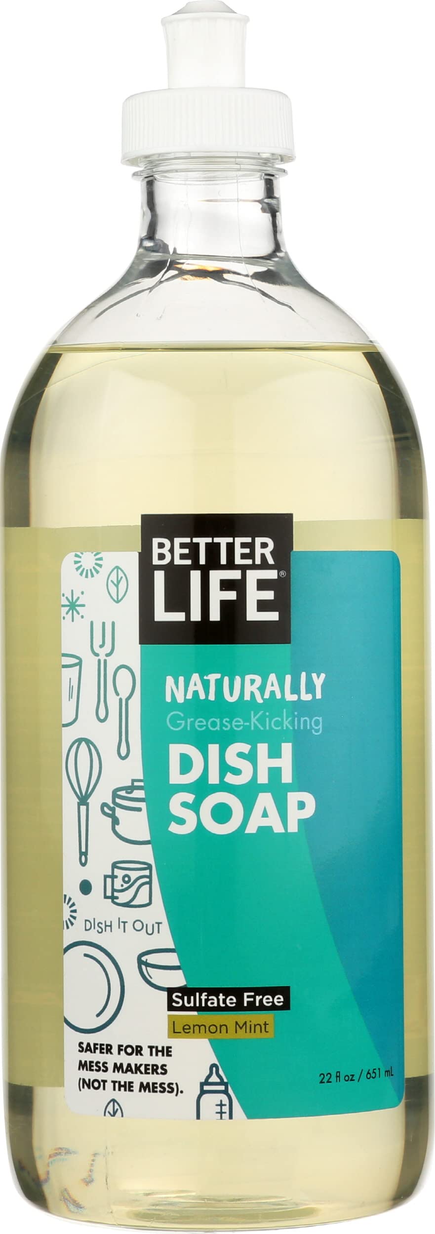 Better LifeDish Soap, All Natural, Lemon Mint, 22 Fluid Ounce (Pack of 6)