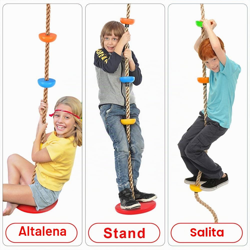 Bambini Altalena da Albero con Corde da Arrampicata, Piattaforme e Seggiolino a Disco, Accessori per Parco Giochi all'aperto con Cinghia di 1,5M e Ganci a Moschettone