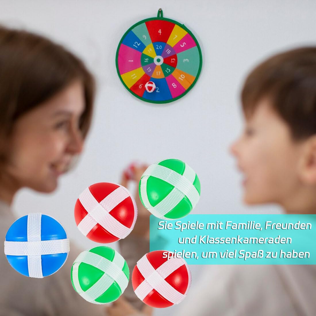 LATRAT Zestaw do gry w rzucanie piłkami dla dzieci, 40 sztuk, z kulkami z rzepem, 8 kolorów, zabawa w łapanie piłek, kula do rzucania, gra z kulkami z rzepem do gry wewnątrz i na zewnątrz, piłki
