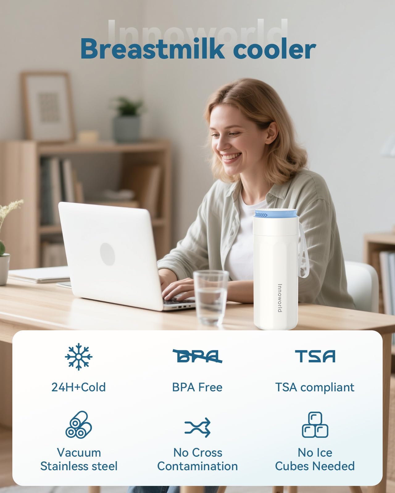Refroidisseur de lait maternel portable pour l'extérieur, refroidisseur de lait maternel avec biberon de 325 ml pour le stockage du lait maternel, tube de refroidissement en acier inoxydable à 360°
