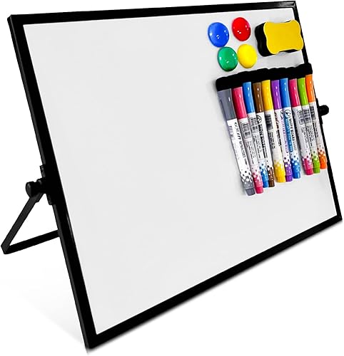 Pizarra de borrado en seco, pizarra magnética de escritorio de 16 x 12 pulgadas con soporte, 10 marcadores, 4 imanes, 1 borrador, tablero portátil