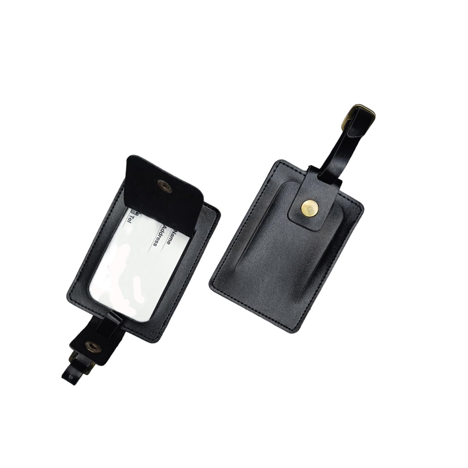 GiftanaVegan Leather Luggage Tag for Travel, 11 cm x 7 cm, 1 Count, Rectangular, Press Button Closure (Black)