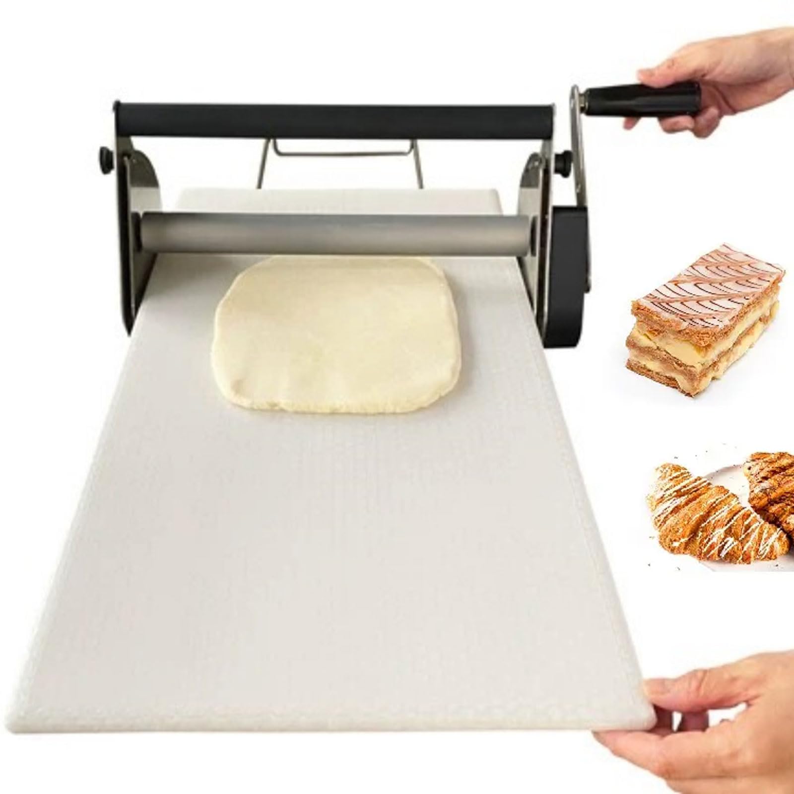 Espátula manual plegable de acero inoxidable, grosor ajustable de 0,5 a 27 mm, con manivela, ideal para cocinas domésticas, panaderías y comedores.