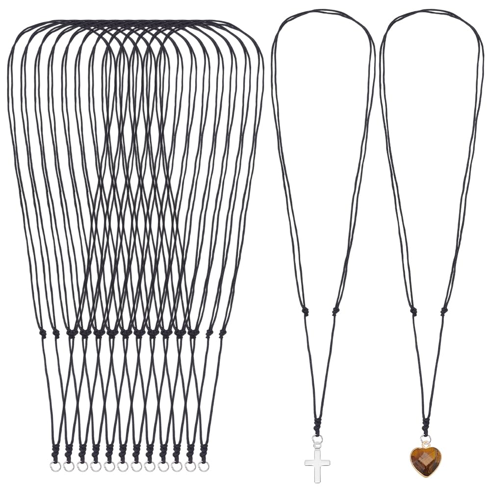 15Pcs Adjustable Necklace Cord for Charm Black Necklace Rope Jewelry Waxed Cord Chain Bulk for Women Men Charms Pendants Jewelry Making Supplies