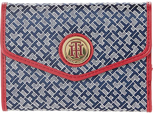 Tommy Hilfiger Carteira envelope pequena com impressão de logotipo em tela revestida, Azul-marinho/vermelho/branco, One Size, Carteira