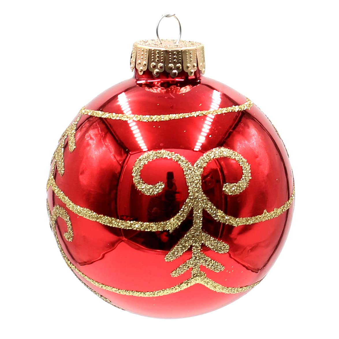 Dekohelden24 Lauschaer Christbaumschmuck - 16er Set Kugeln inkl. 1 Baumspitze aus Glas, handdekoriert, rot matt und glänzend, 6,7 und 8 cm, mit goldenem Krönchen.