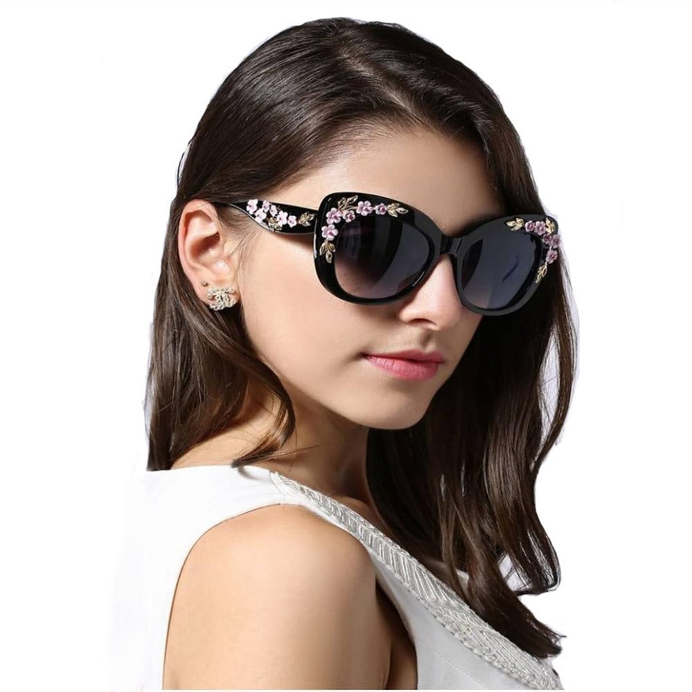 Róża Fantazyjne Dekoracyjne Okulary Modne Retro Projekt Kwiatowe Okulary Przeciwsłoneczne Damskie Vintage Metalowe Różowe Flores Kocie Oko