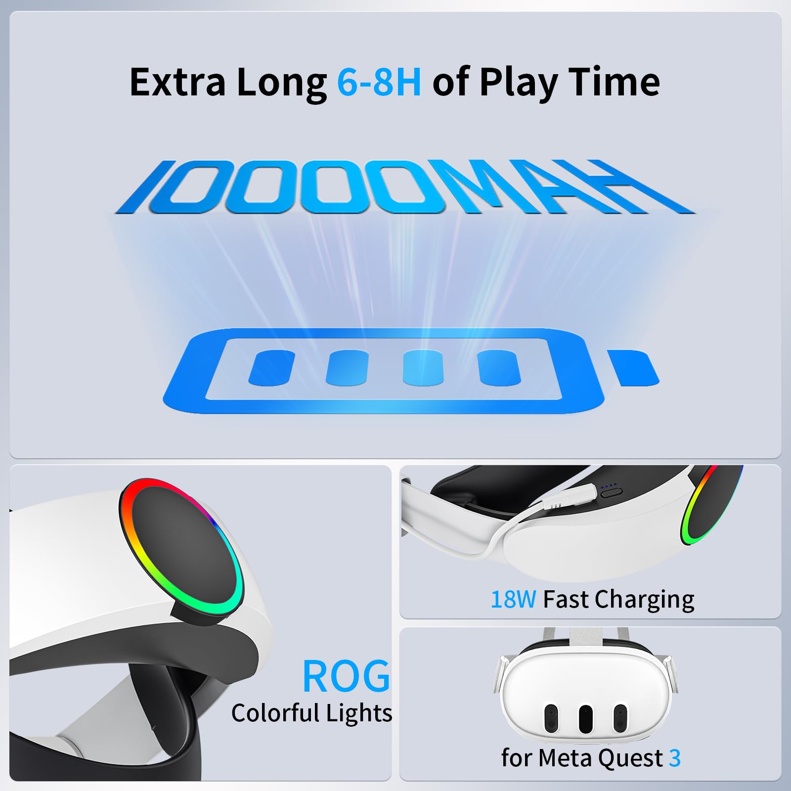 EVARY Elite Strap kompatibel mit Meta/Quest 3, 10000mAh Akku VR Zubehör Spielzeit von 3-5 Stunden, Schnell Aufladbare Verstellbarer Kopfband, Verbesserte Komfortunterstützung und Gaming-Eintauchen.