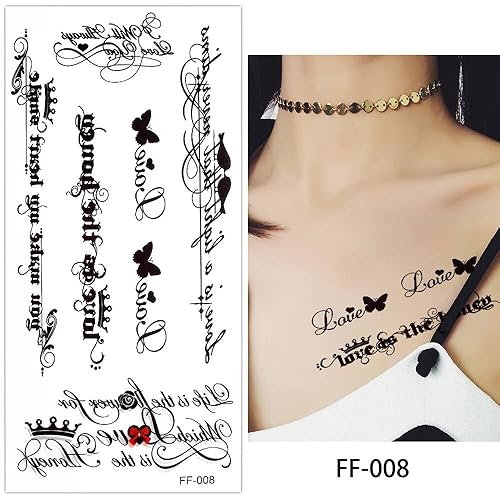 Miniatura 7 de Glaryyears Tatuaje temporal de letras, paquete de 5 tatuajes falsos con palabras, calcomanías realistas de larga duración para muñeca de dedo
