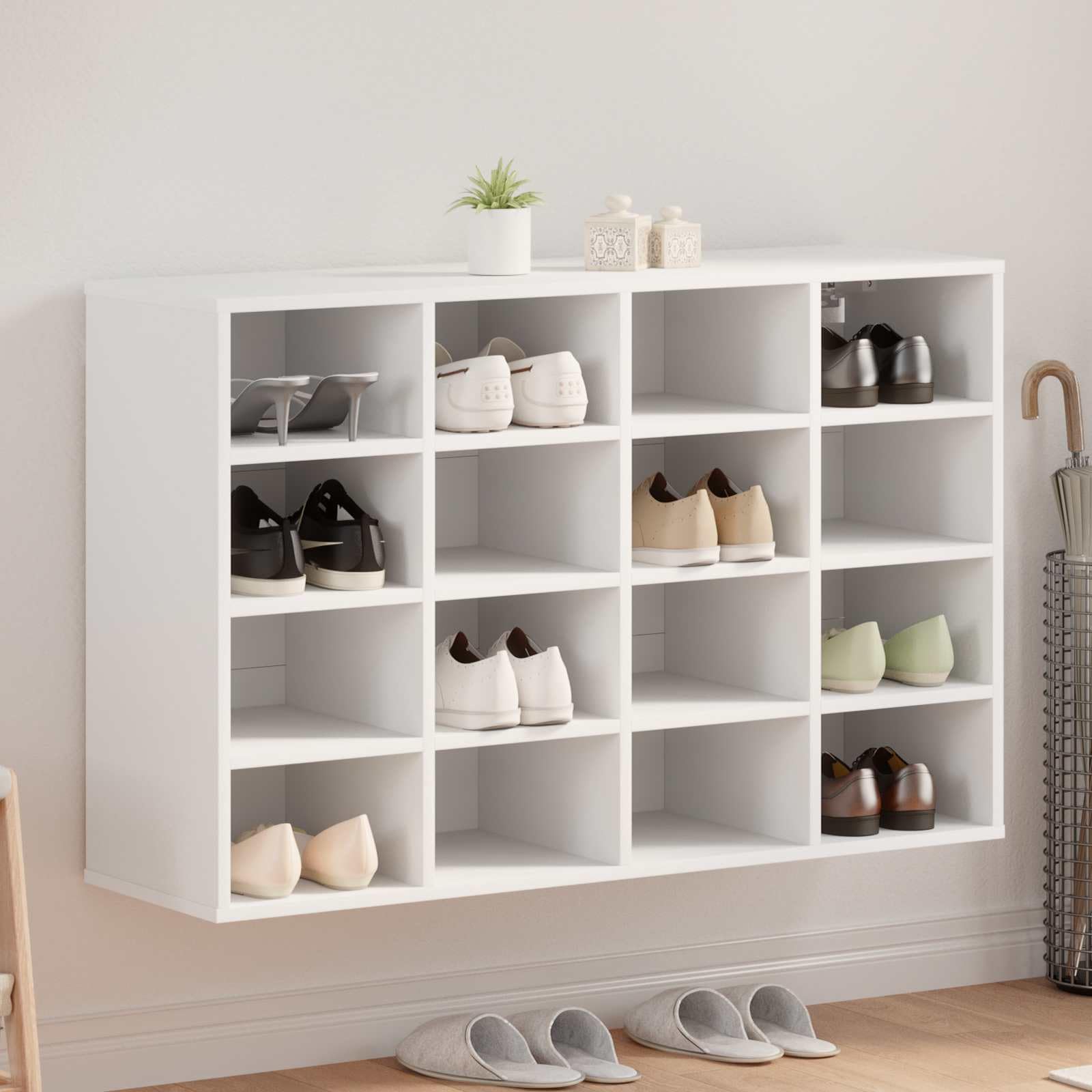Scarpiera con mensola bianca, 103 x 30 x 67 cm, in legno, scarpiera stretta, con ripiani per corridoio, ingresso, per scarpe da ginnastica e stivali