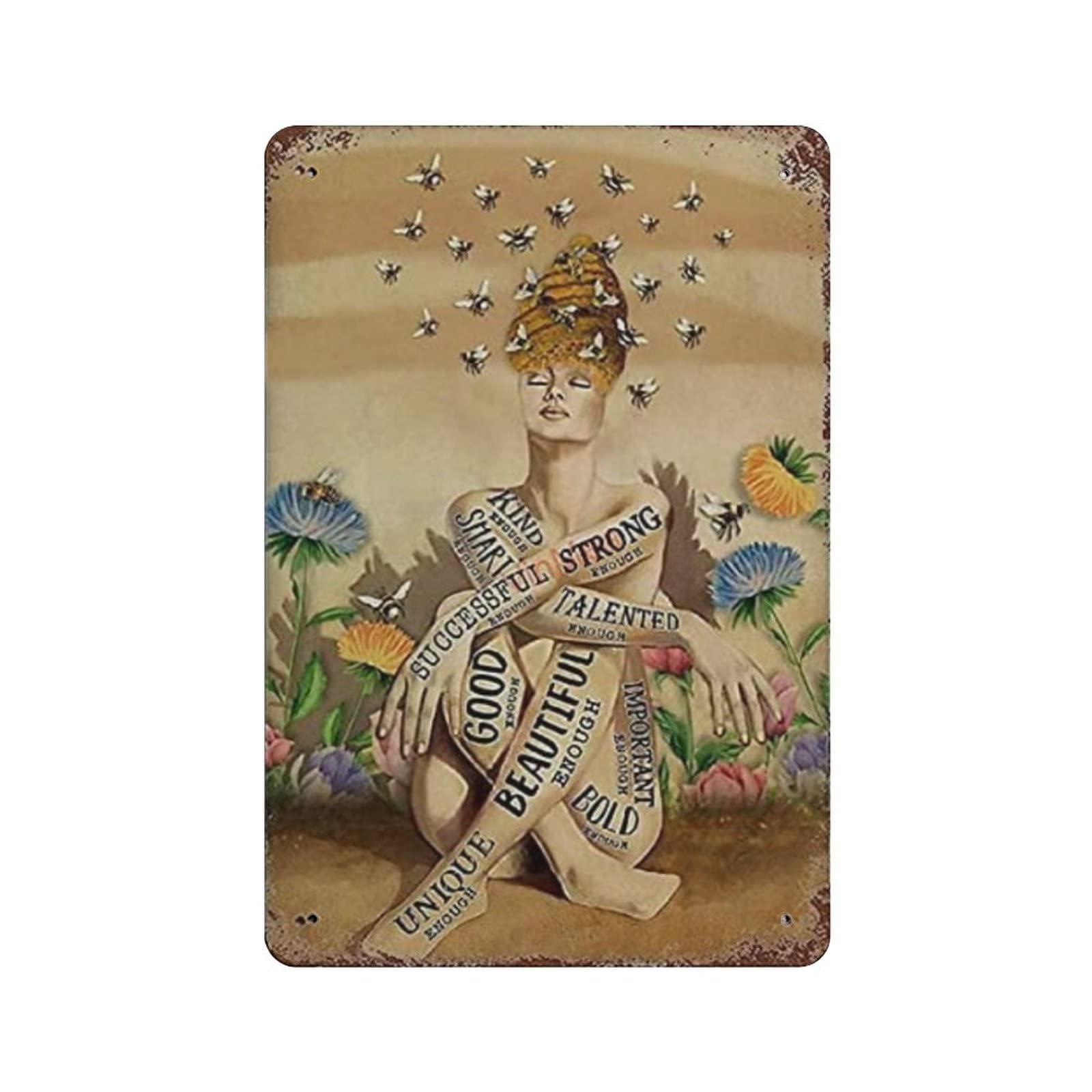 AOOEDM Murals of Bees Vintage Metal Tin Sign for Home Coffee Shop Office Wall Art Metal Poster Garage Decor Man Cave Sign Inspirational Quote Wall Decor