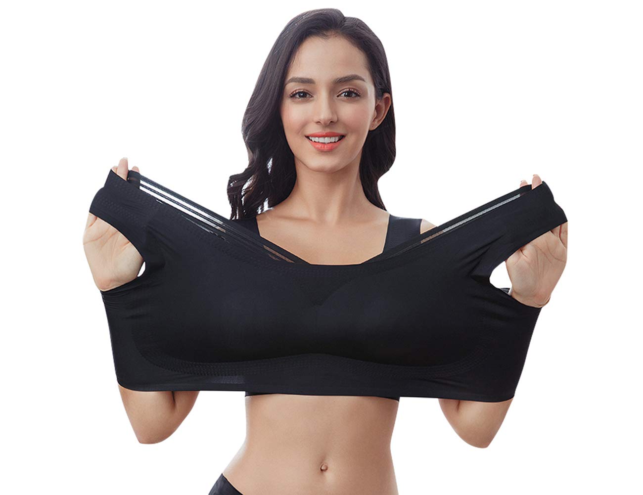 Feoya Women's Black Seamless Yoga Bra Sleeping Padded Wireless Sleep Bralette Plus Bra 4XL