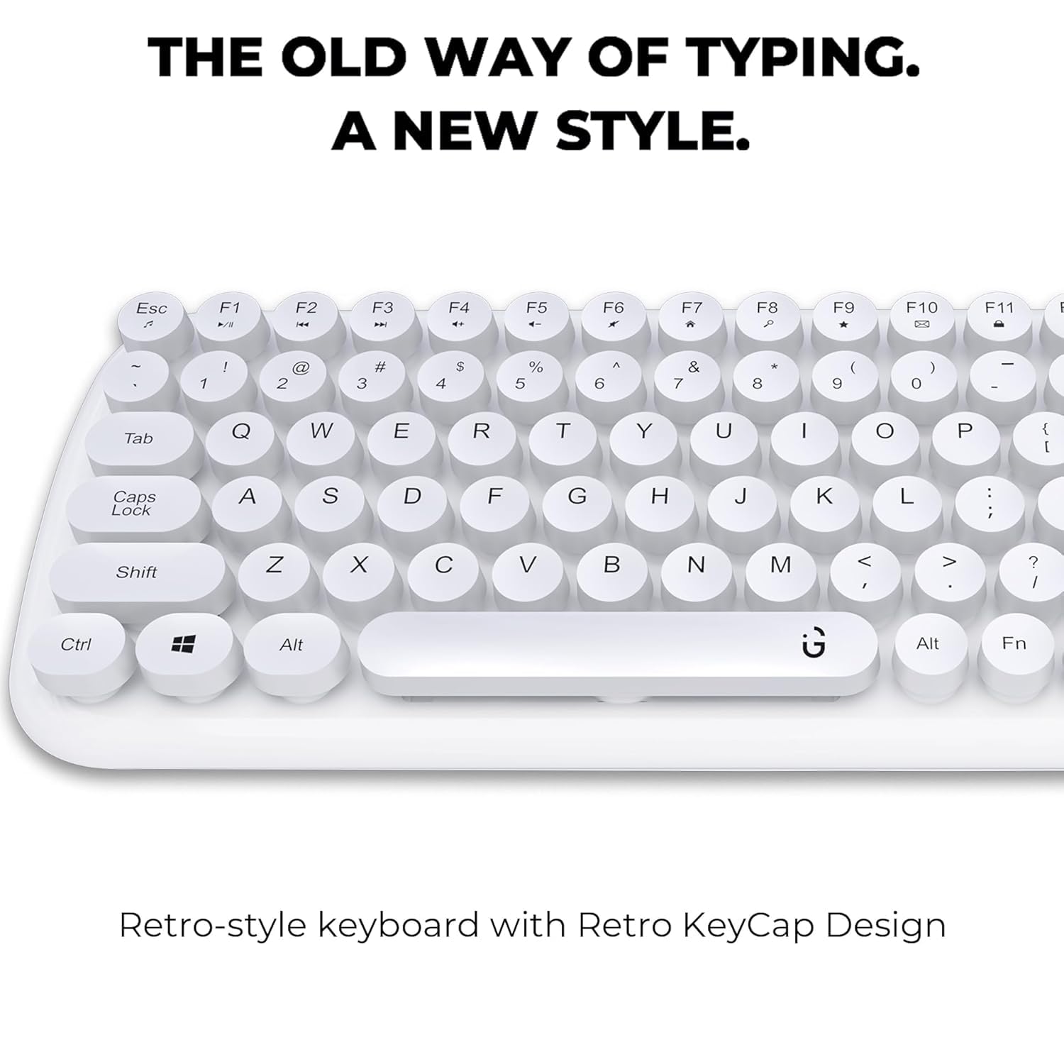 iGear KeyBee Retro Typewriter Inspired 2.4GHz Wireless Keyboard with Mouse Combo for Desktop/Laptop and Devices with USB Support, Single Nano Receiver, Round Keycaps, Cleaning Brush (White) (White) 25
