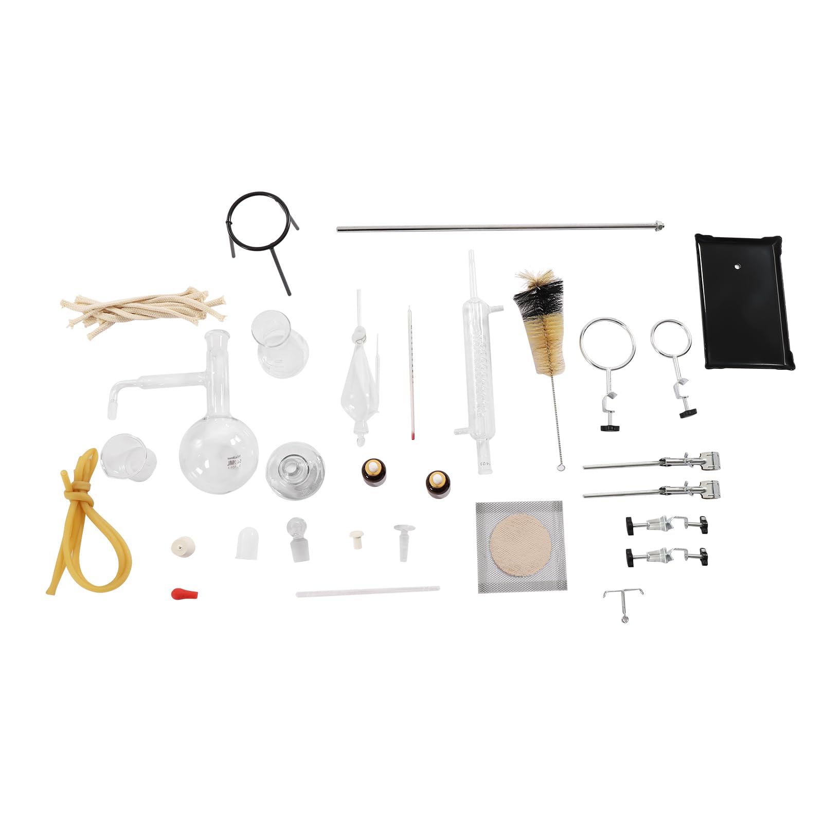 Set per distillazione per oli essenziali, dispositivo di distillazione in vetro borosilicato ad alta temperatura con fonte di calore, set di vetro da laboratorio da 500 ml per la produzione di oli
