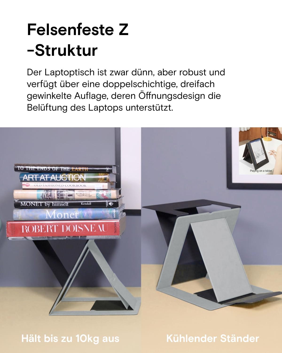 MOFT Z unsichtbarer dünner Ständer und tragbarer Schreibtisch, verstellbare Sitz-/Stehwinkel, kompatibel mit den meisten Laptops (Schwarz)