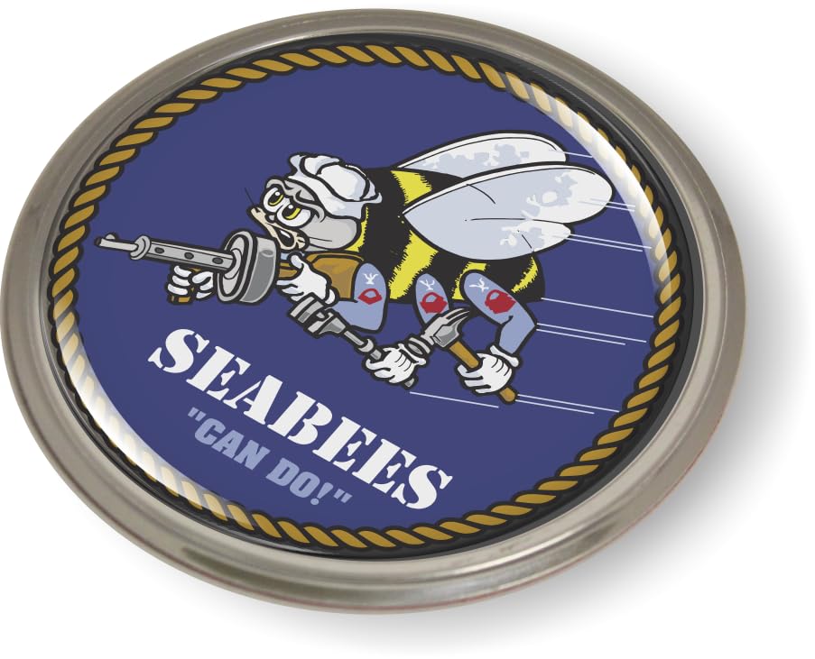 Image of U.S. Navy Seabees Naval Construction Battalions CAR Emblem Aluminum Bezel | Officially Licensed US Navy Product, 3D Domed, Badge, Sticker, Semi-Flexible, made by BestLicensePlateFrames