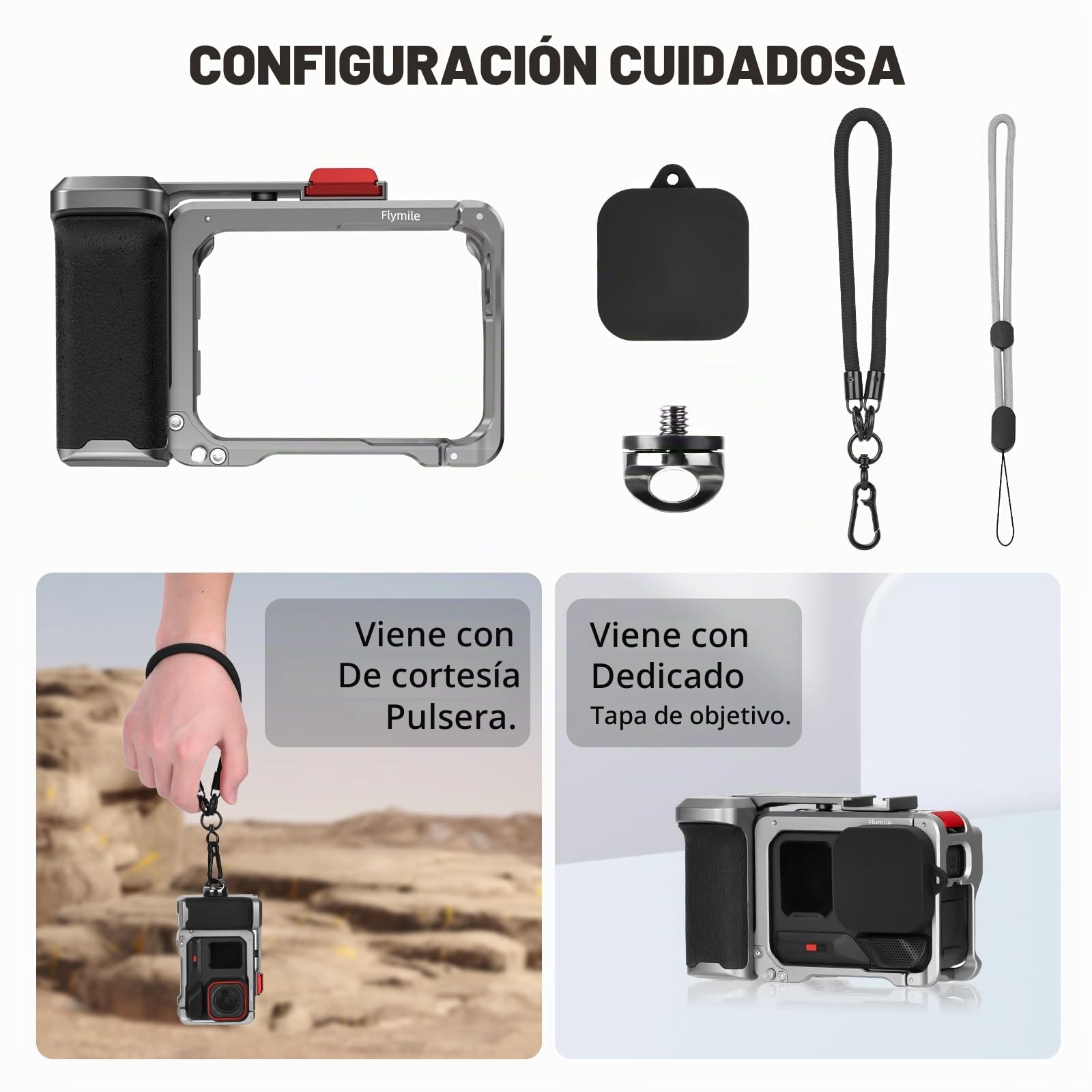 BRDRC Kit de agarre para Insta360 Ace Pro 2 / Ace Pro (con jaula), soporte de mango de expansión con botón de obturador, liberación rápida, zapata fría para accesorios Insta 360 Ace Pro 2/Insta360 Ace