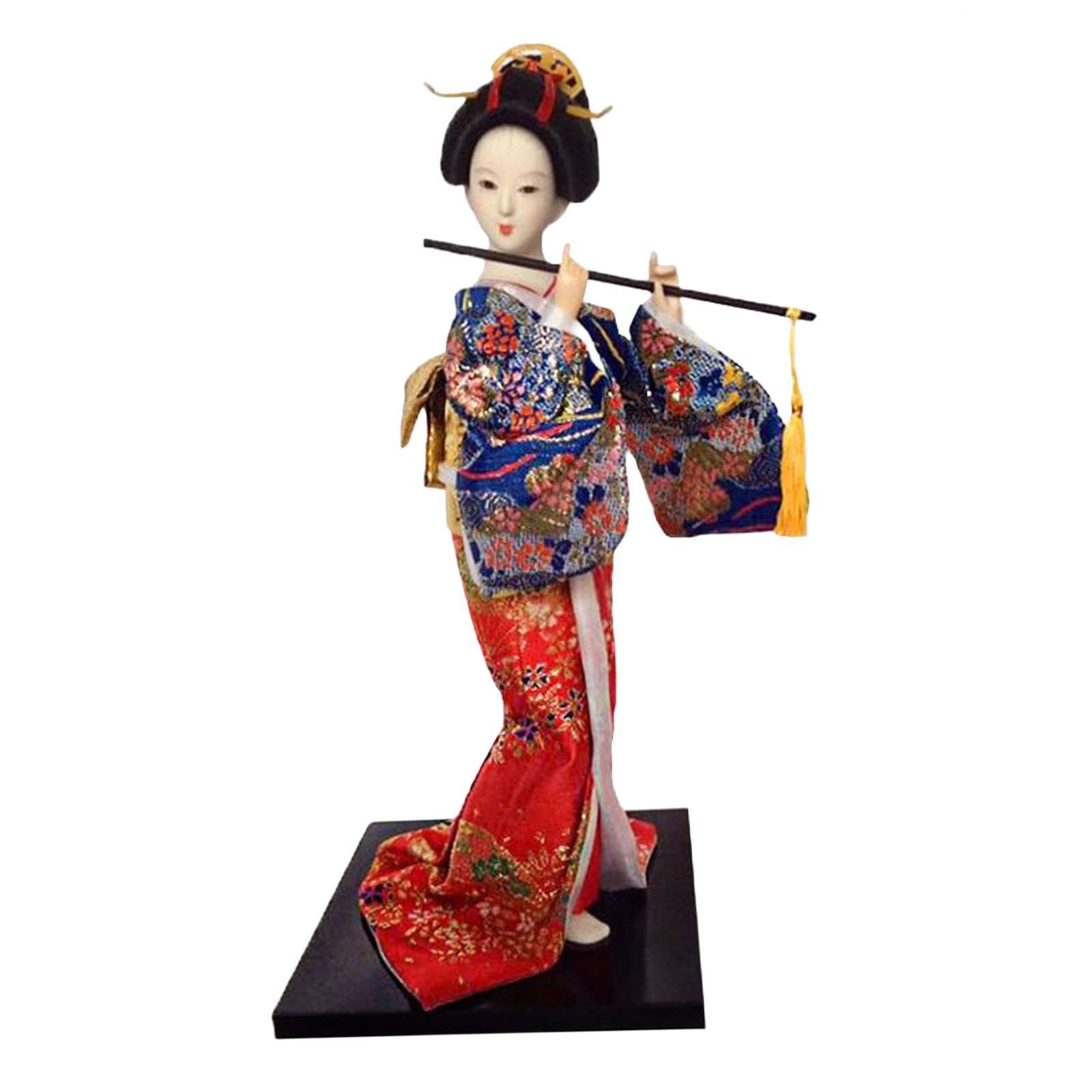 YIXANNX Ethnic Geisha Doll Figurine 12inch Kimono Statuette Exquisite Craft Ornament Artistic Decor Ethnic Japanese Geisha Dolls Kimono Dolls 12inch Detail, Blue and Red, Height 30cm
