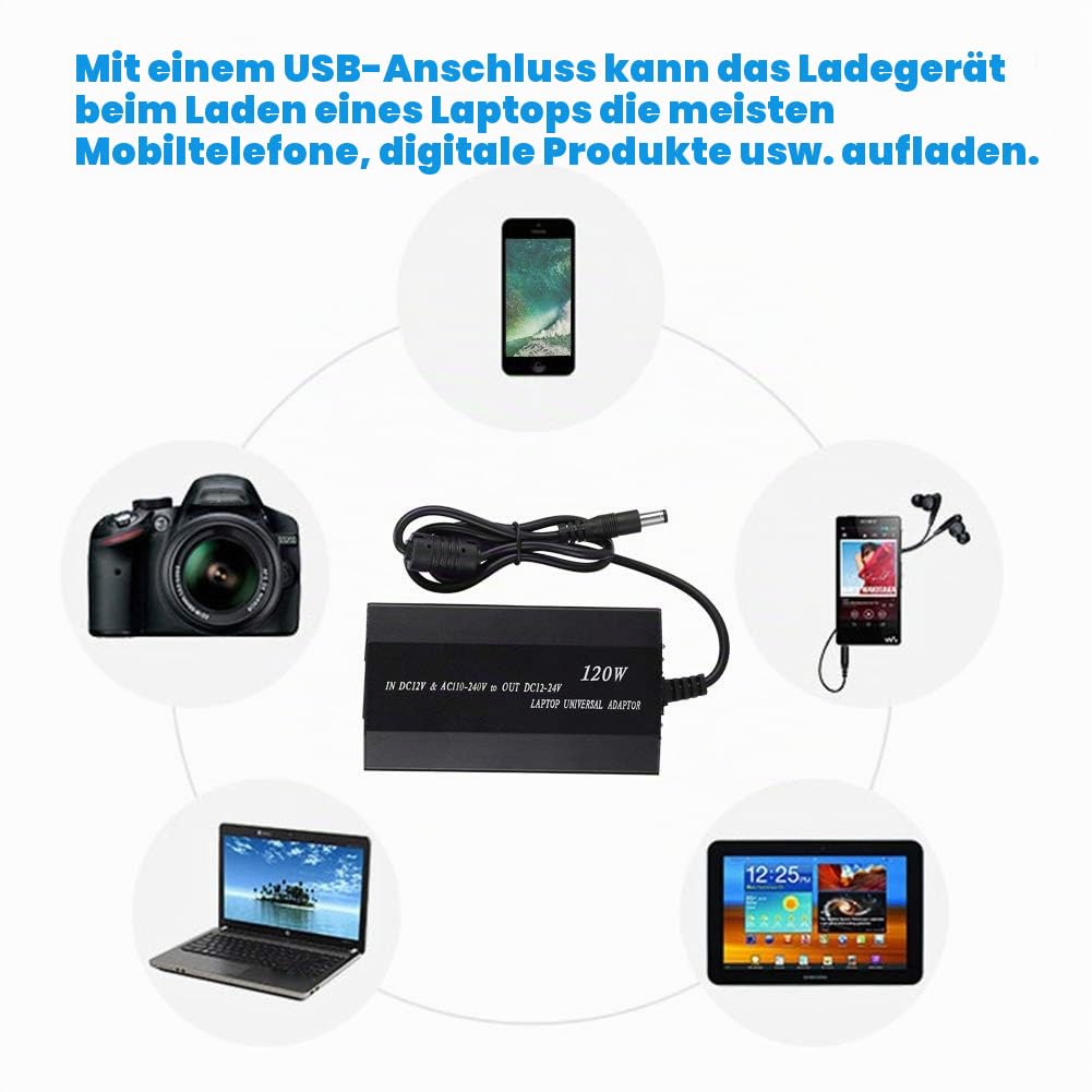 120 W AC Universal-Laptop-Ladegerät DC-Ausgang 12/15/16/18/19/20/22 / 24V Netzteil-Netzkabel mit 34DC-Anschlüssen für Heim/Auto(EU)