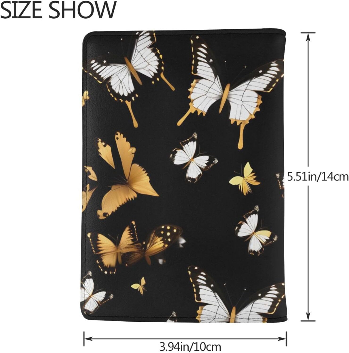 Gold White Butterflies Black Print Passport Holder, Cute Passport Cover, Travel Wallet With Credit Card Slots Passport Wallet Waterproof Documents Organizer