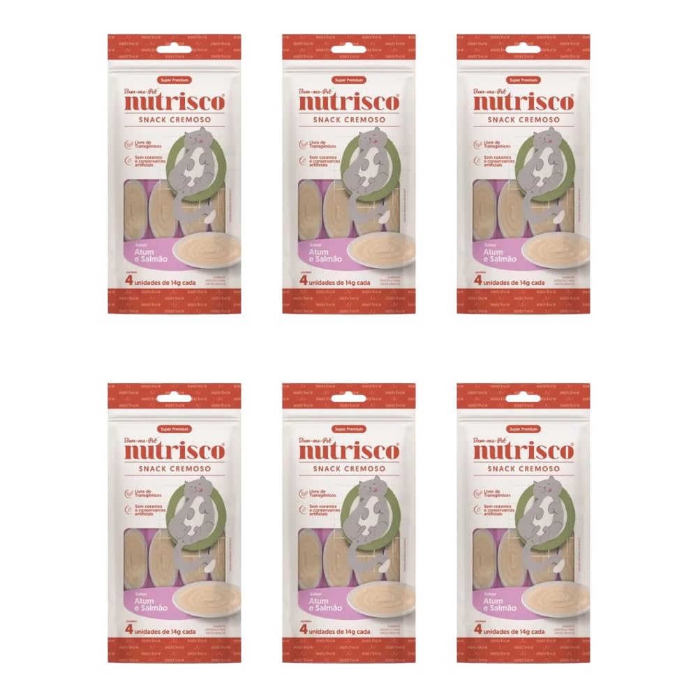 Bem-Me-Pet, Kit 6 Unidades Snack Cremoso Nutrisco para Gatos - Atum e Salmão 56g Cada