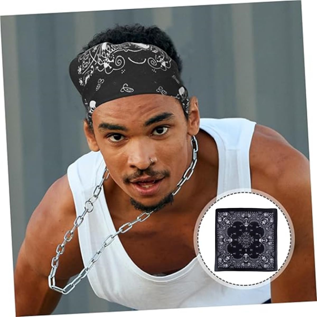 Pañuelo Bandana Mujer Hombre Negro Doble Faz Calavera Halloween