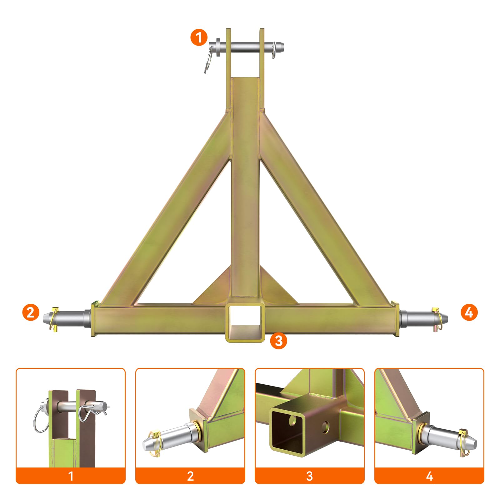 Sulythw 3 Point 2" Hitch Receiver Adapter for Farm Equipment and Standard Trailers,Like Compact Sub-Compact Tractors Replacement for BX Kubota, John Deere (Colorful Zinc)