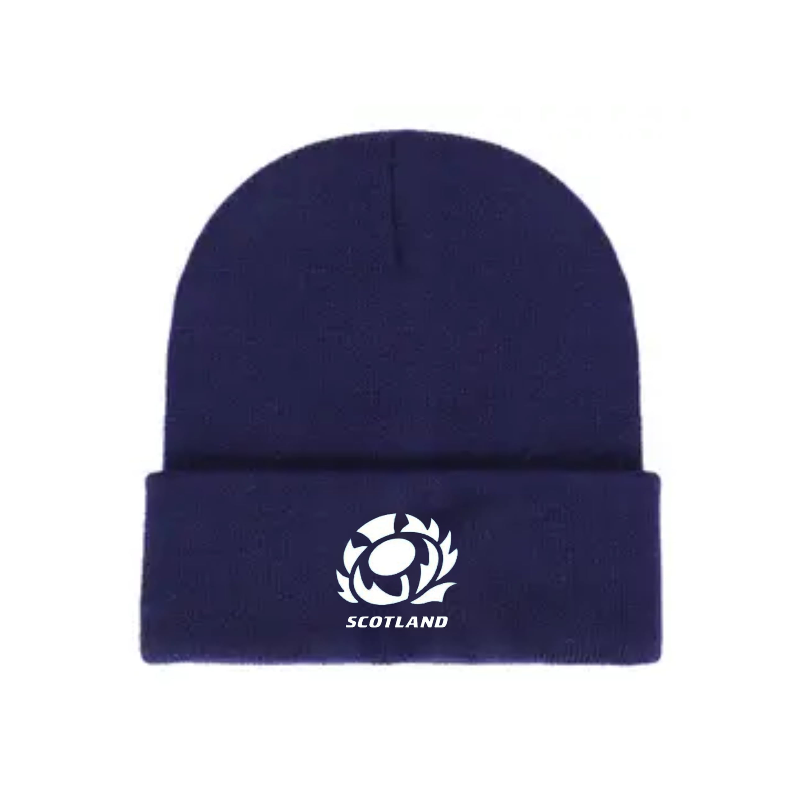 Fidra Fashion Accessories Navy Blue Fidra Scotland Beanie Hat With Embroidered Thistle Logo, Winter Knit Cap