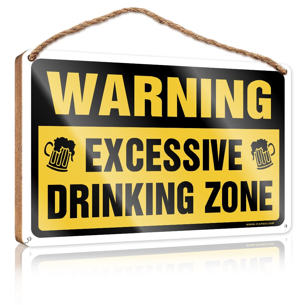 DTHA Personalized Front Door Sign Warning Excessive Dring Zone Wooden Sign Funny Bathroom Decor Door Sign For Bedroom(15X28CM)