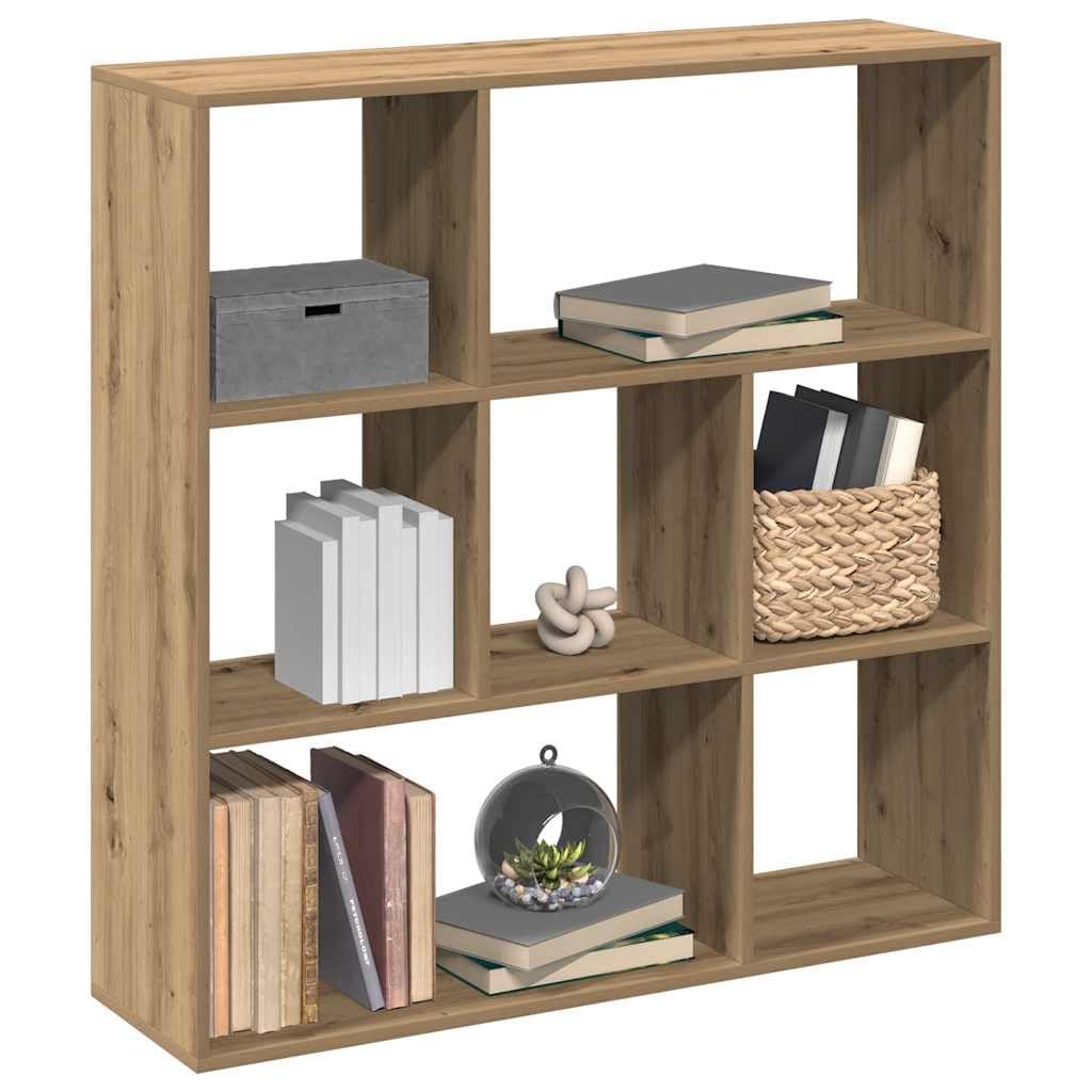 Raumteiler-Bücherregal Artisan-Eiche aus Holzwerkstoff 102x29x103,5 cm mit 7 Fächern Stauraum, vielseitiges Standregal für Wohnzimmer, Büro, Arbeitszimmer, platzsparend und offen
