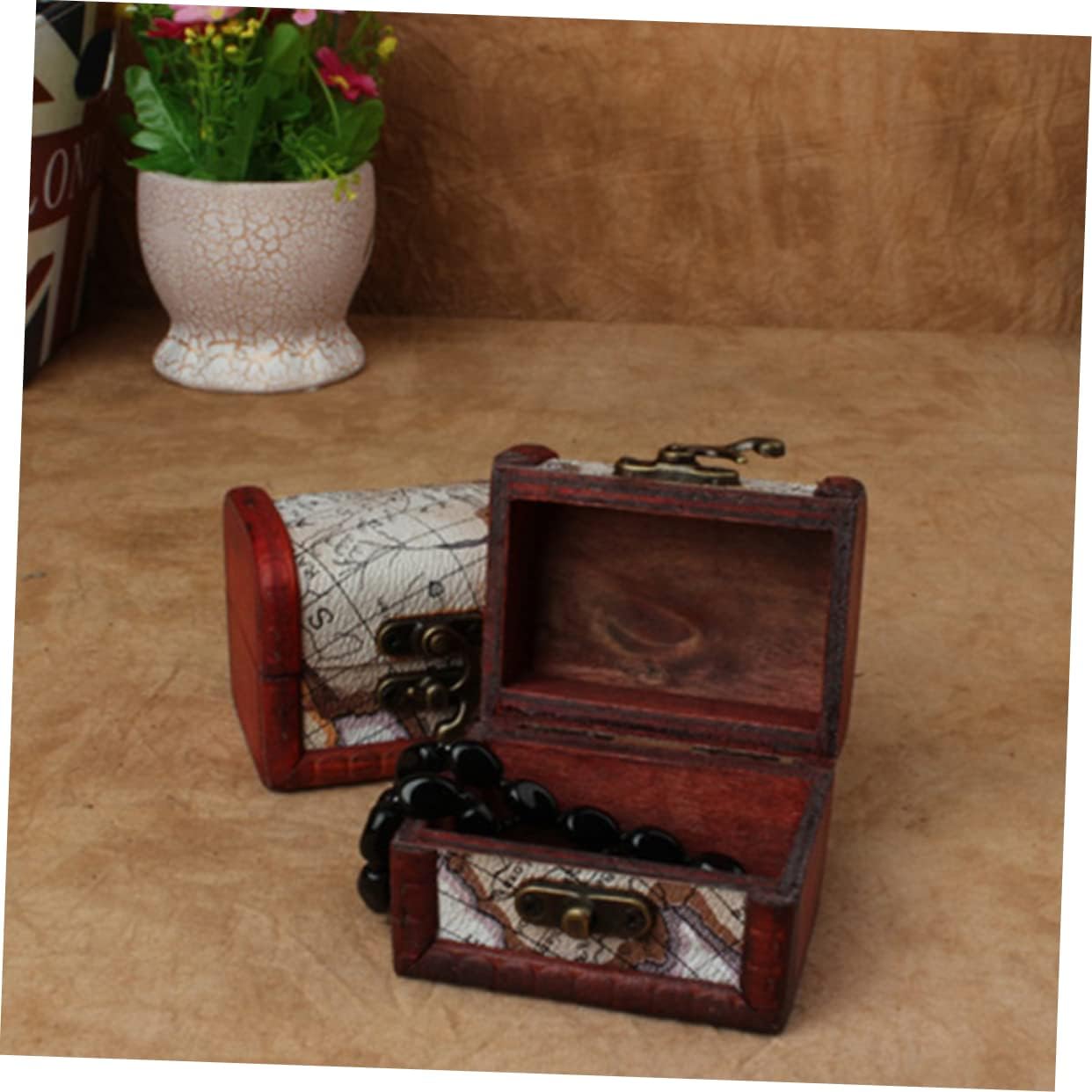 COLLBATH Wooden Treasure Chest Storage Boxes 3pcs for Jewelry and Toys