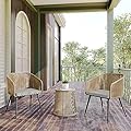 EAST OAK Breezeway Patio Furniture Set, 3-Piece Outside Bistro Set Handwoven Rattan Wicker Chairs with Waterproof Cushions, Tempered Glass Table, Outdoor Conversation Set for Porch, Brown & Light Grey