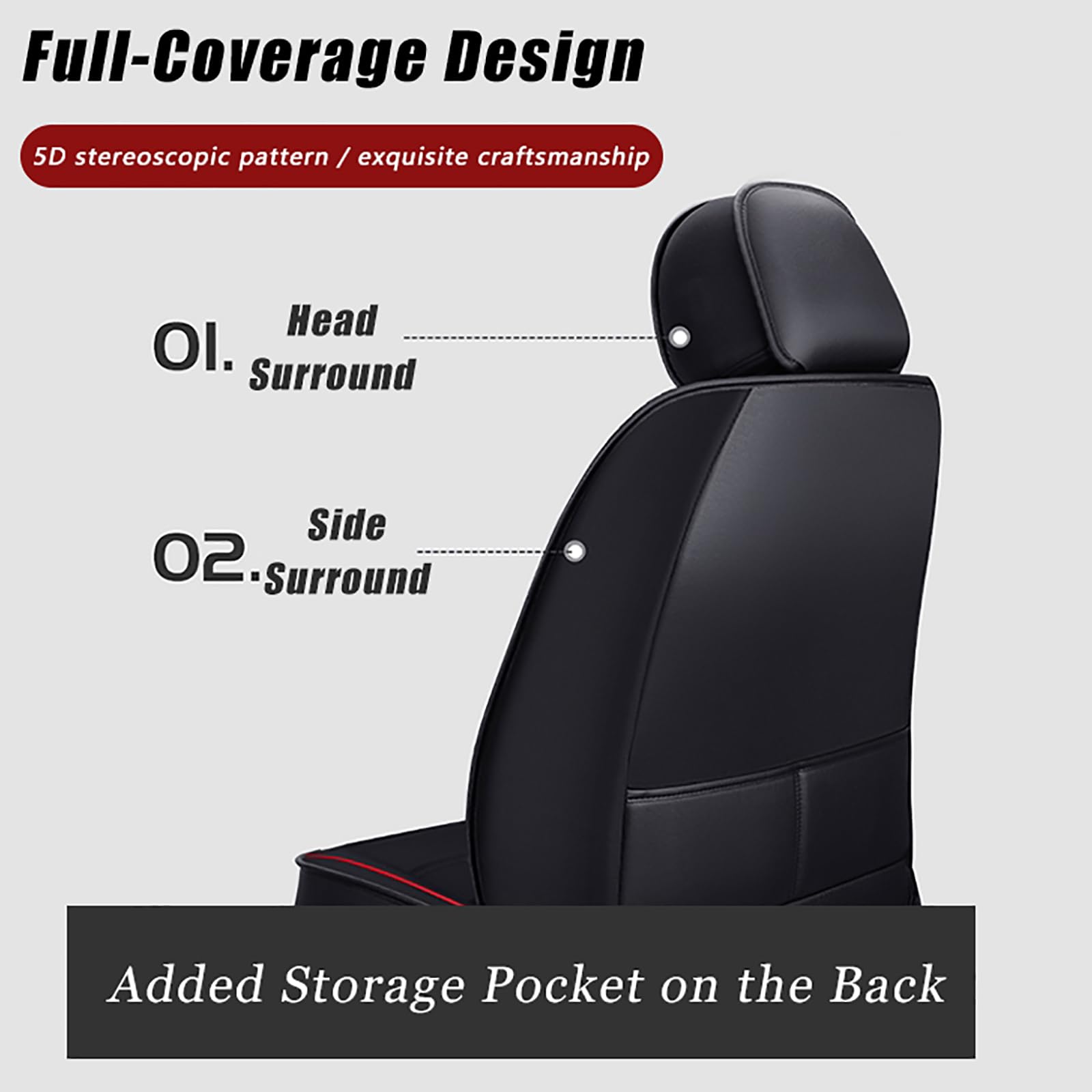 Juego Completo de Fundas para Asientos de Coche para Mitsubishi Eclipse Cross 2018-2022, Fundas para Asientos Delanteros y Traseros, Protector de Asiento de Cuero PU,C Black+Red