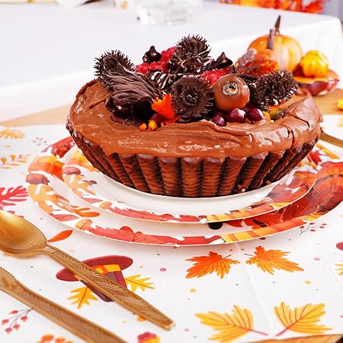 Miniatura 4 de 210 unidades, 30 platos y servilletas de Acción de Gracias, juegos de vajilla desechables, platos de papel de pavo, servilletas, vasos, cuchillos,