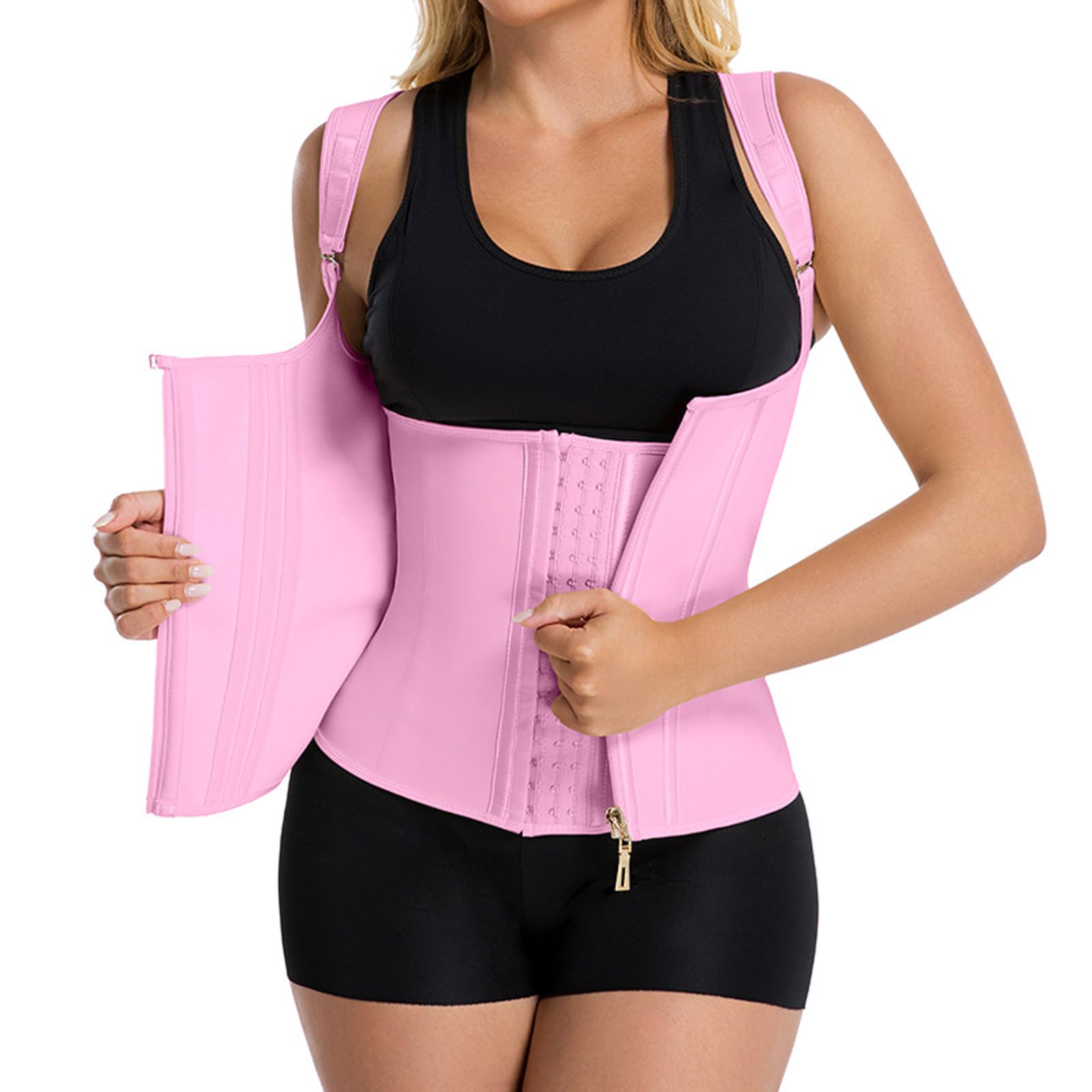 Deedlite Waistora Waist Trainer for Women Tummy Control, 3 Hook Adjustable with Zipper & Breathable for Workout Body Shaper Pink