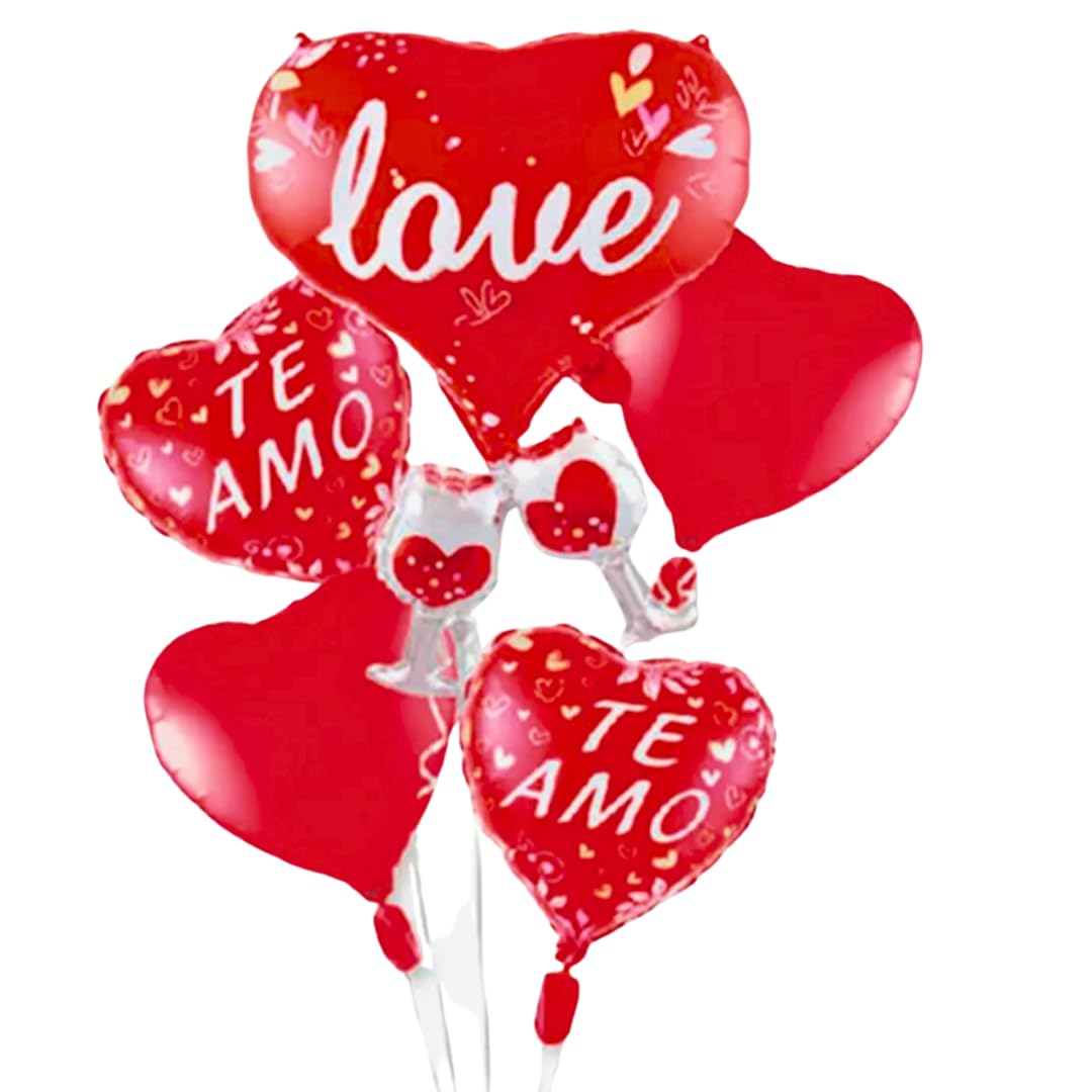 Corazones decoracion, pack de globos rosas y globos corazon, pack de globos metalizados, decoración san valentín y aniversario pareja, globos te amo.