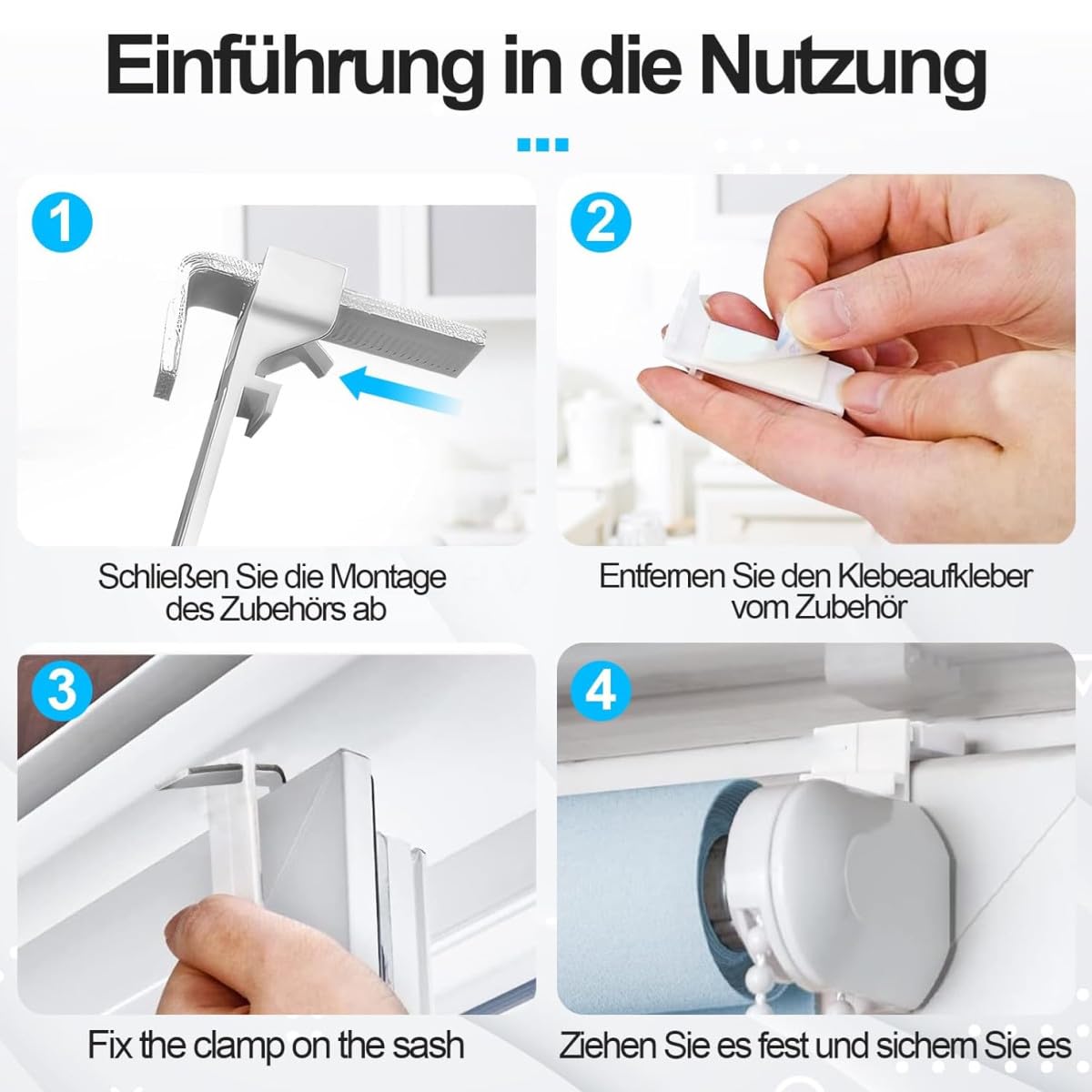 BEBUSINGOTO Supporto Di Serraggio Per Tenda A Rullo Duo, Tenda A Rullo Duo Tenda A Rullo Tenda A Rullo Mini Senza Foratura Regolabile Da 15 A 2 Cm 1 Coppia Inclusi Cuscinetti Adesivi 87128060