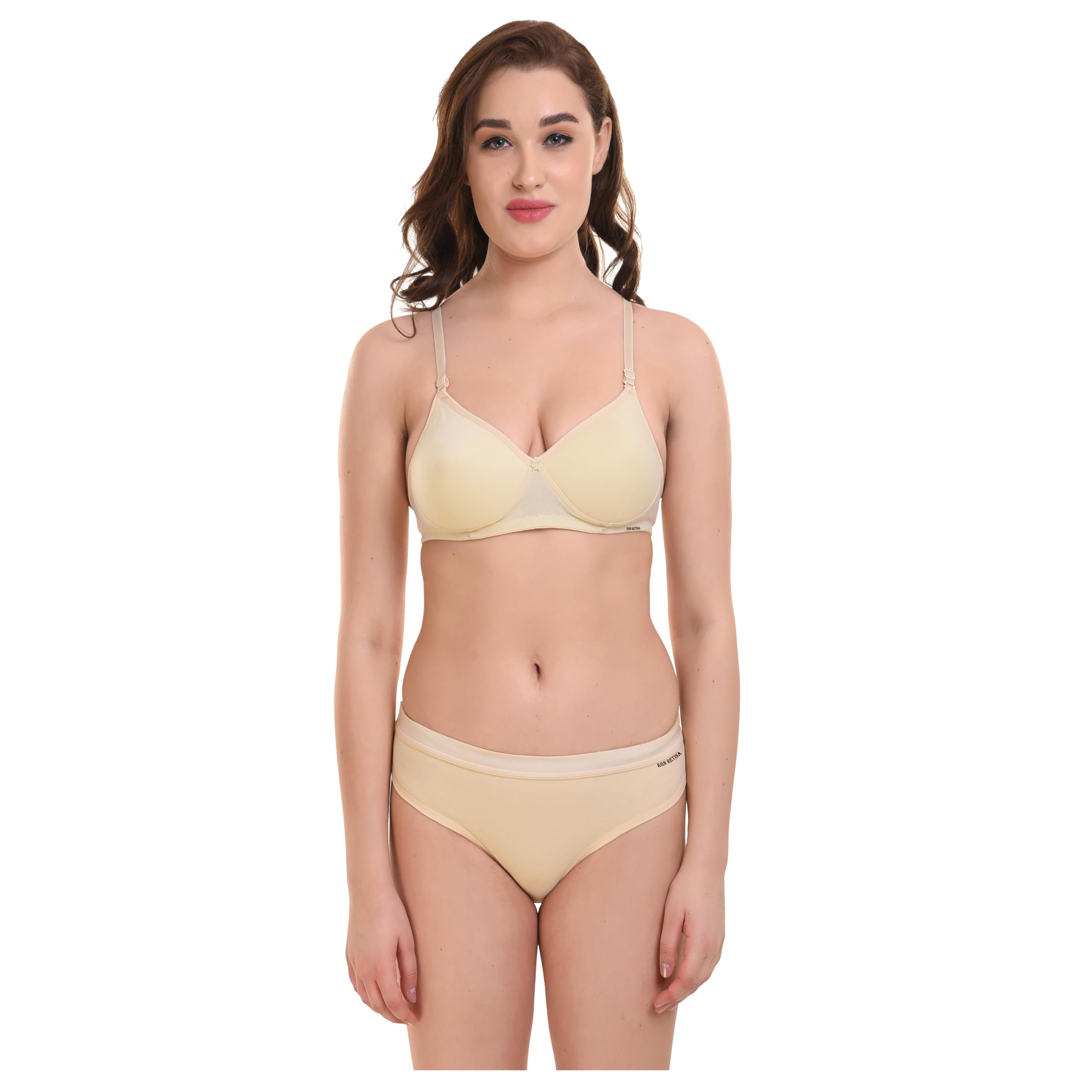 Pack of 1 Women's & Girls Lingerie Set Full Coverage,Light Padded Bra Panty Set(BAZ_BBB PD (L) Set 1 PC CM 36B) Cream-image-0