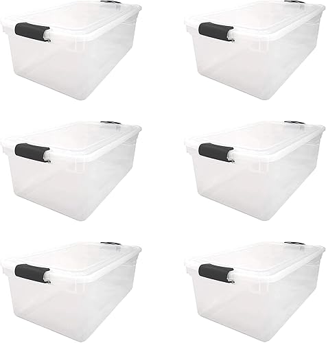 HOMZ Contenedores de almacenamiento apilables multiusos de 64 cuartos de galón con tapas de cierre seguro para organización del hogar y la oficina,