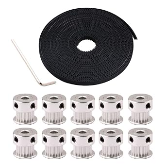 FULARR 5m Professional 3D Printer GT2 Timing Belt, 6mm Width Rubber Belt with 10Pcs 5mm 20-Teeth Aluminum Timing Pulley and 2mm Allen Wrench, for 3D Printer