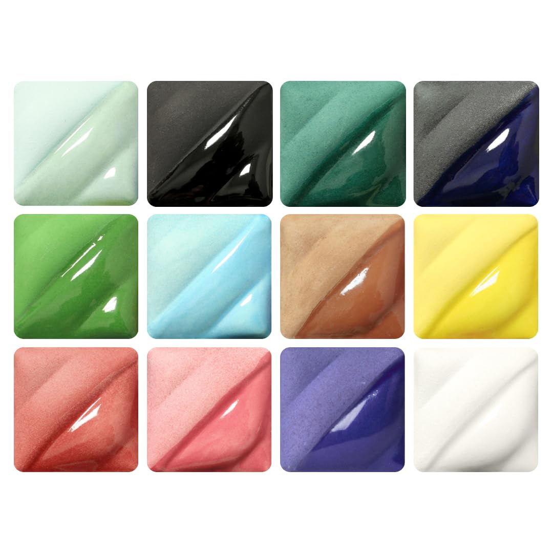 AMACO Liquid Underglaze #712 Decorating Colors 12-Count Class Pack, 12 Assorted Colors in 2 oz. Jars, Cone 05-10 (LUG) Liquid Underglazes for Bisque and Wet/Unfired Clay
