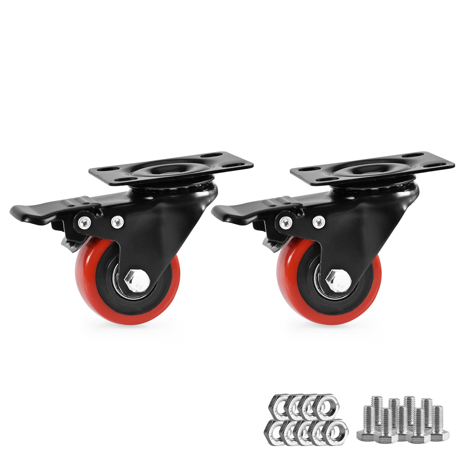 Nfbcxutkw 2 Caster Wheels, Heavy Duty Inch Casters Set Of Locking Swivel Casters Wheels For Cart, Furniture And Workbench, Red