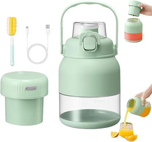 Exprimidor eléctrico de cítricos de 28 onzas con pajita y dos tapas, exprimidor eléctrico portátil de cítricos, mini licuadora portátil recargable,