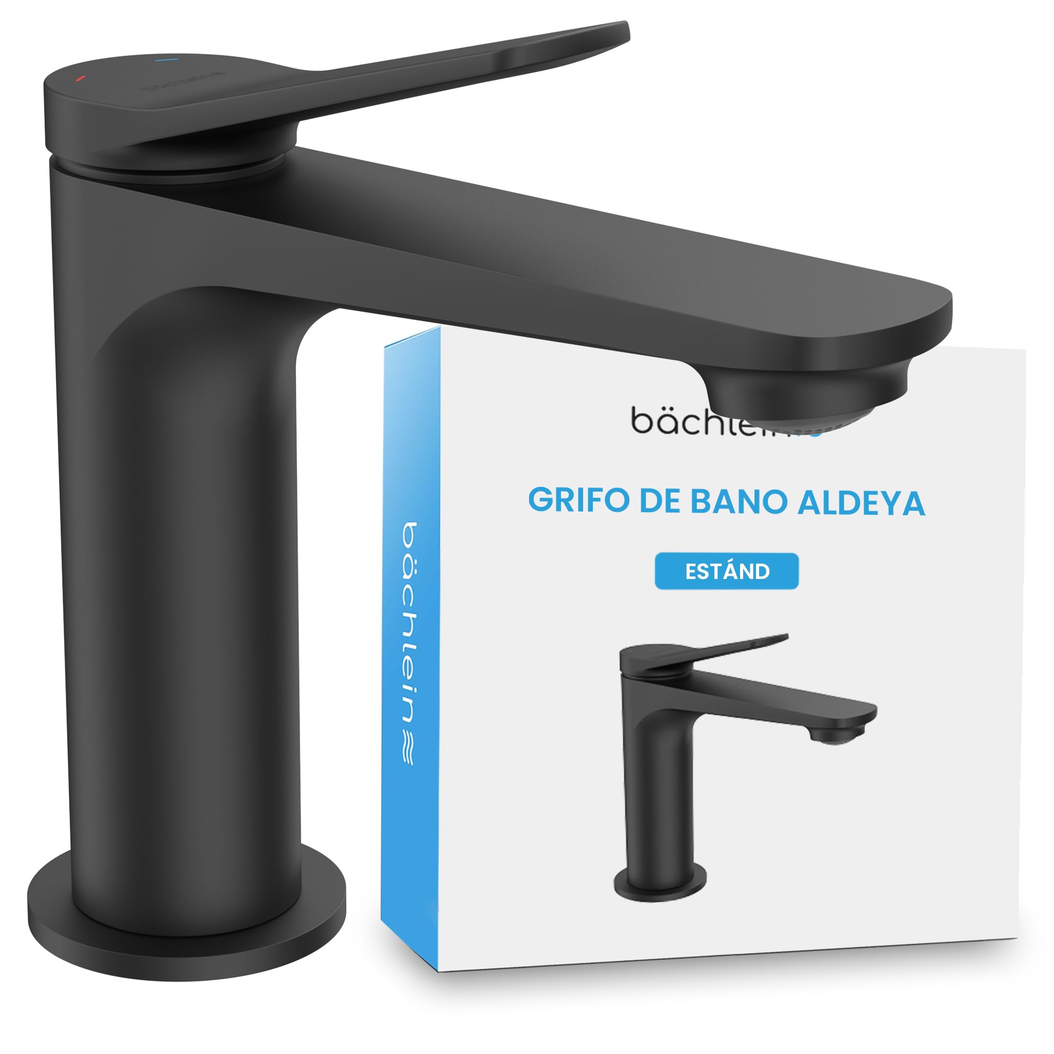 Bächlein Grifo de baño Aldeya en diseño moderno, monomando con cartucho de cerámica duradero y kit de montaje, grifo de baño negro mate