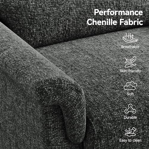Image of Mid Century Modern Accent Chairs Set of 2,Chenille Comfy Living Room Arm Chairs,Bedroom Reading Chair with Widen Arm Rest,Cozy Single Sofa Corner Chair,Easy Assembly Required,Dark Grey