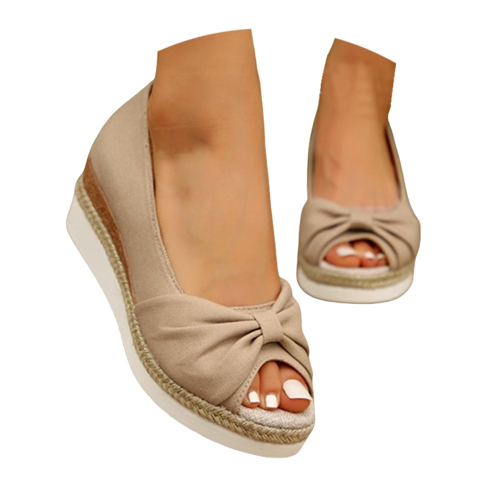 UK Women's Peep Toe Low Wedge Casual Shoes Pumps Lightweight Comfortable Mid Heel Espadrilles Wedges Platform Sandals Summer Walking Sandals with Bow Sandles